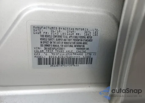 2018 Nissan Sentra S from USA, damaged, VIN 3N1AB7AP5JY339611
